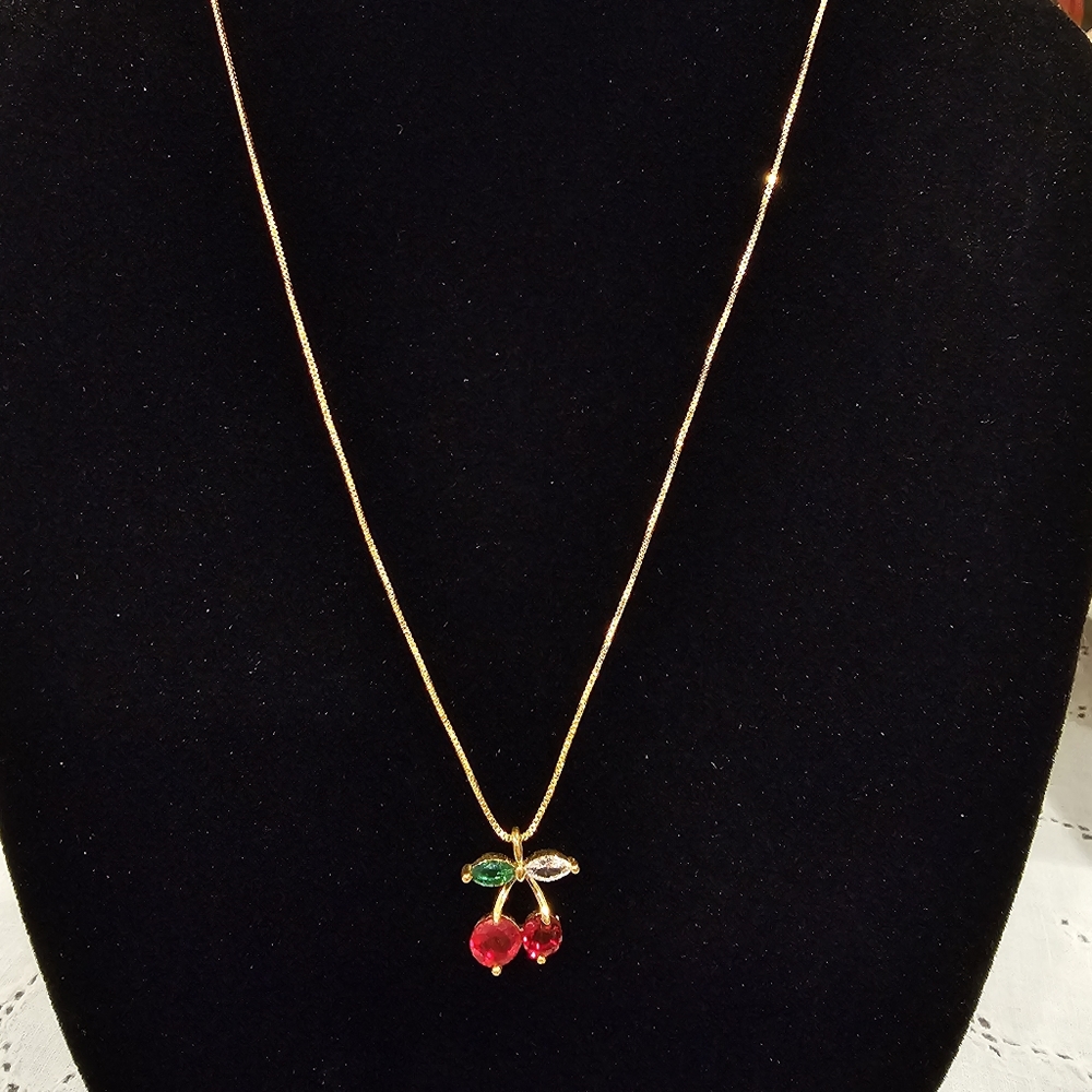 Cherry Necklace, 18K Gold Plated, Minimal Fruit Necklace, Delicate Cherry Pendan